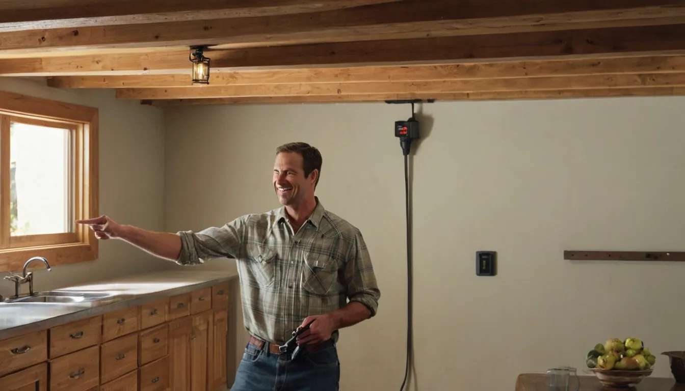 Friendly provider showing a homeowner a flashlight inspection of basement beams in a Wixom home